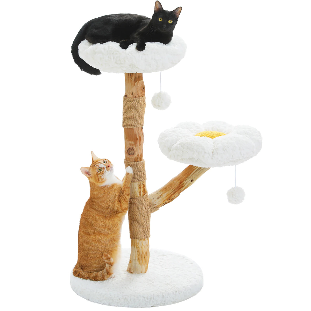 Arbre à chat bois et rotin blanc — vue de face