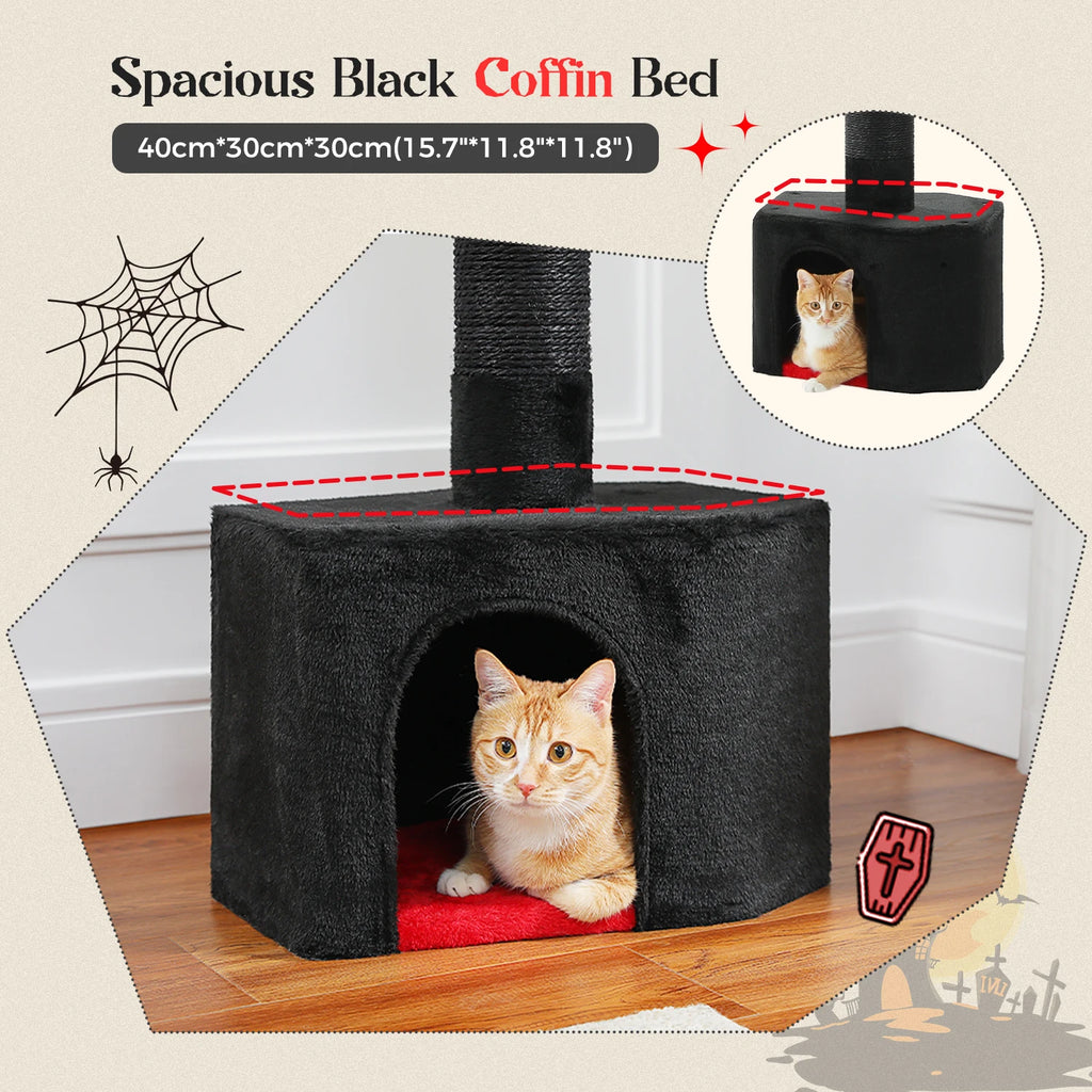 Arbre à chat sol au plafond noir et rouge — détail du hamac