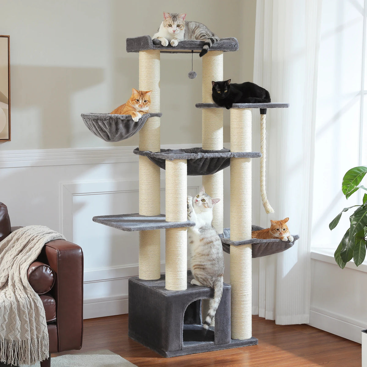 Arbre à chat rose XXL 170 cm — détail du couchage haut