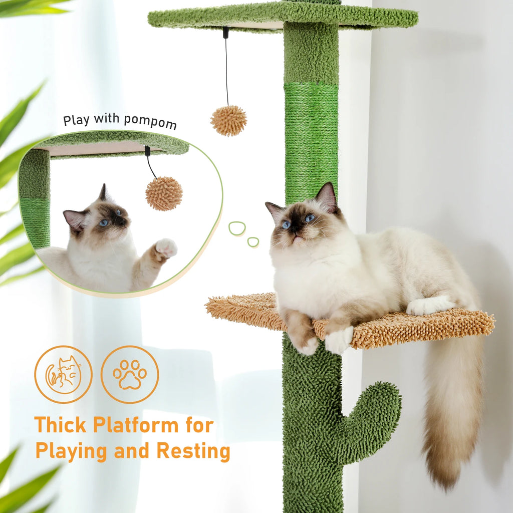 Arbre à chat cactus sol au plafond 275 cm — poteau en sisal naturel