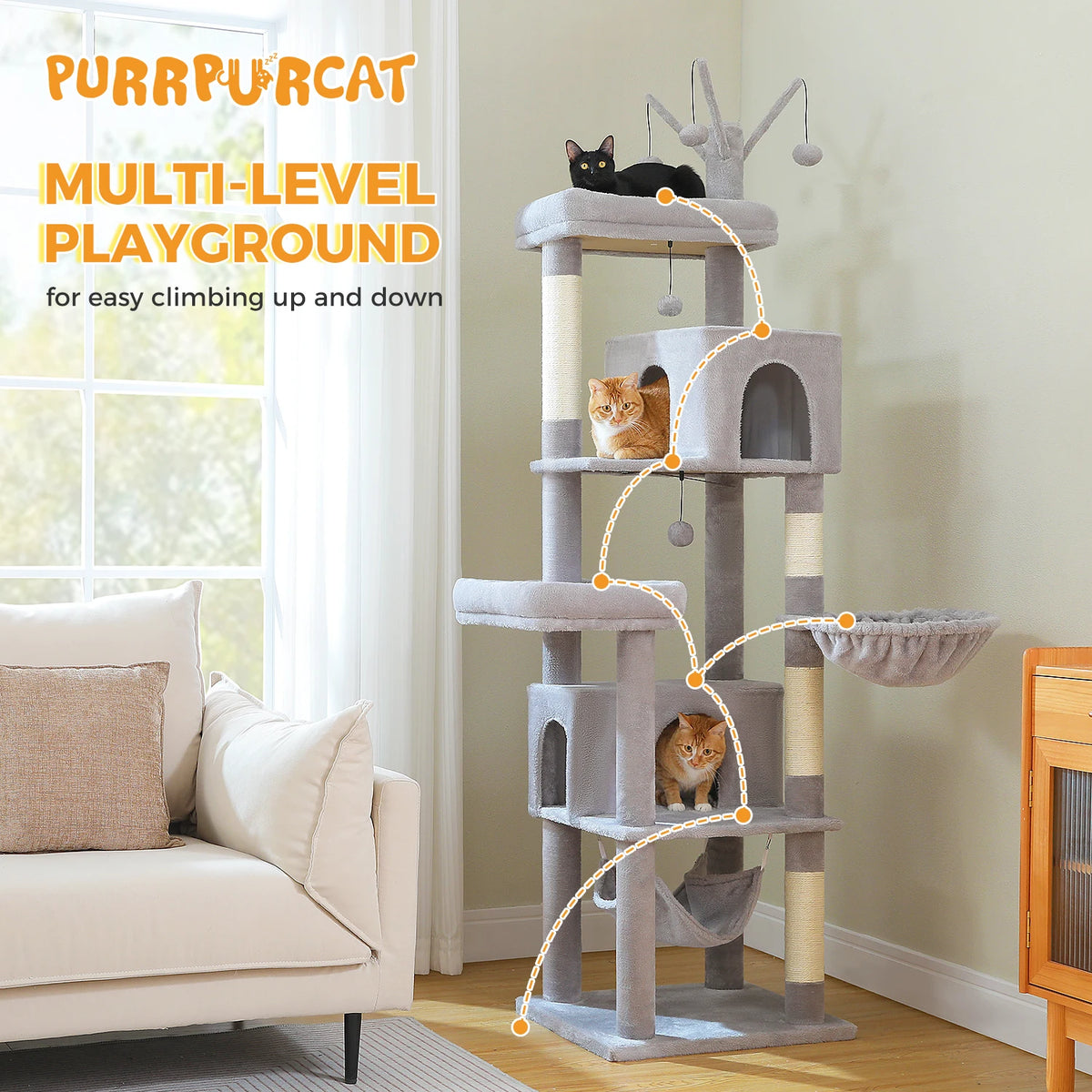 Arbre à chat vert XXL — poteau en sisal naturel
