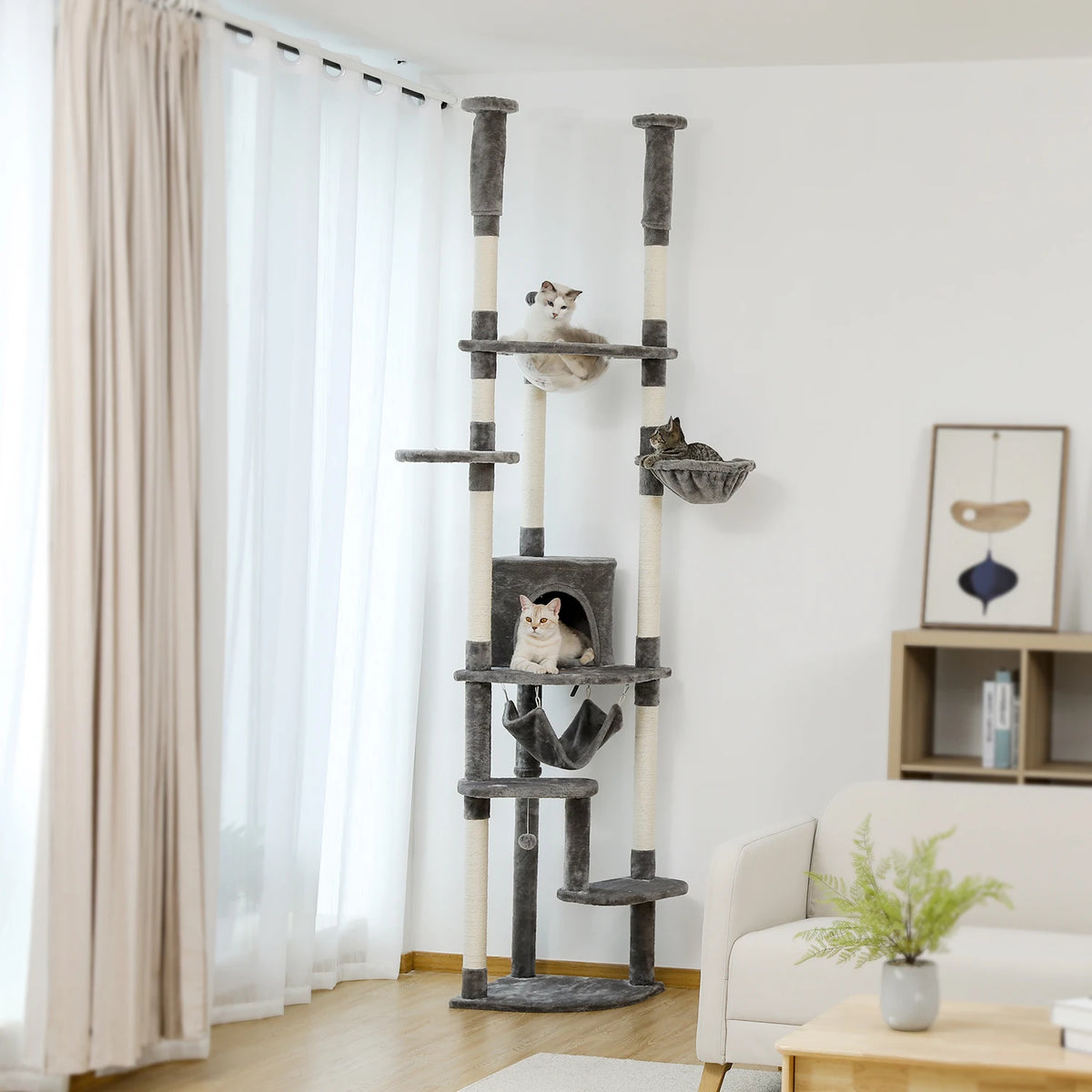 Arbre à chat sol au plafond vert — poteau en sisal naturel