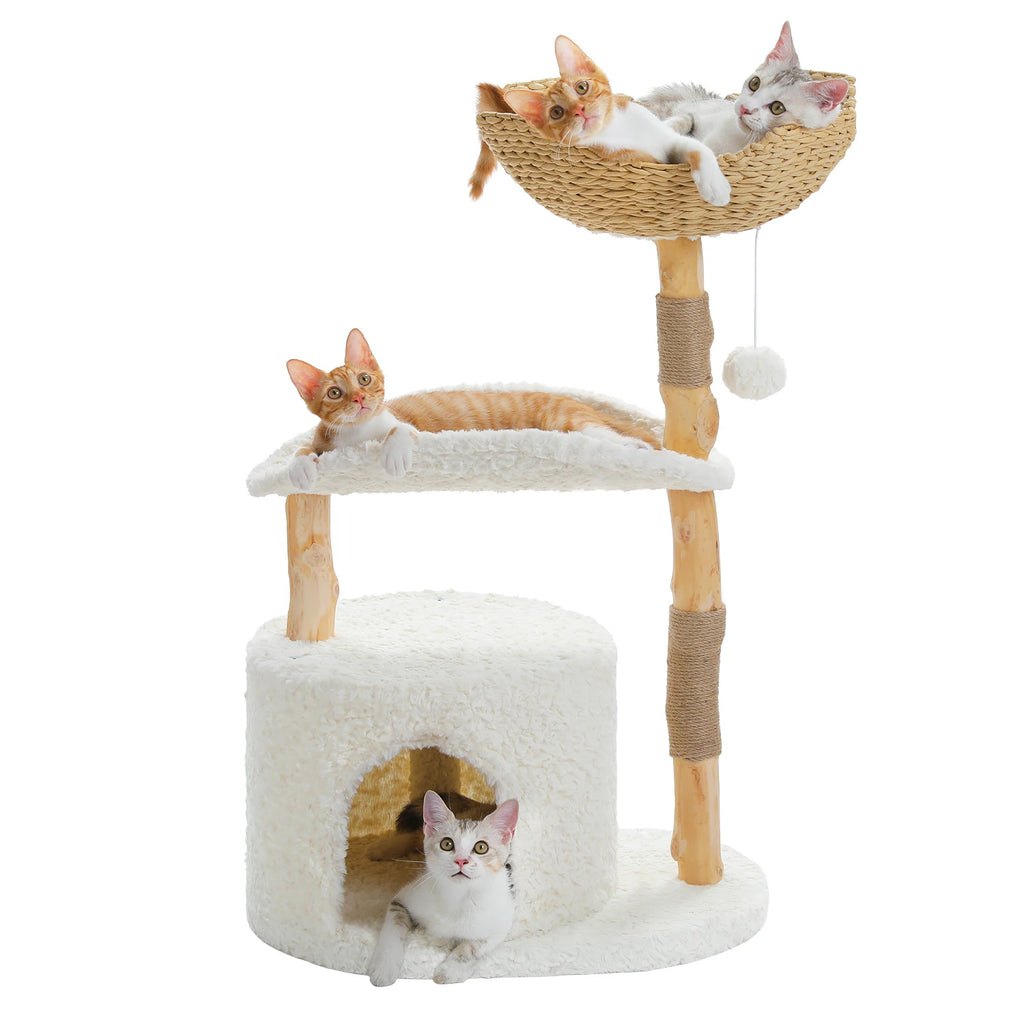 Arbre à chat bois et rotin blanc blanc dimensions de l'arbre à chat