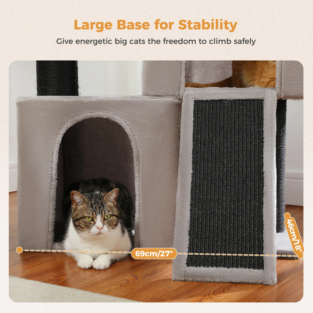 Arbre à chat beige gros chat — détail du hamac