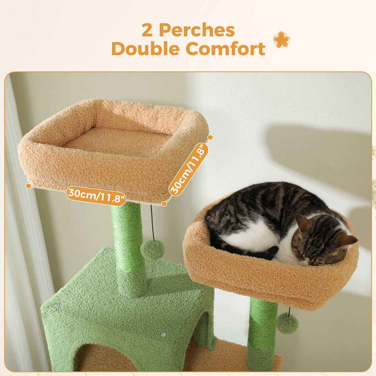 Arbre à chat vert 184 cm — détail de la niche