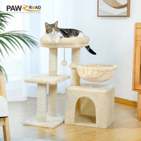 Petit arbre à chat beige 73 cm — vu de trois quarts