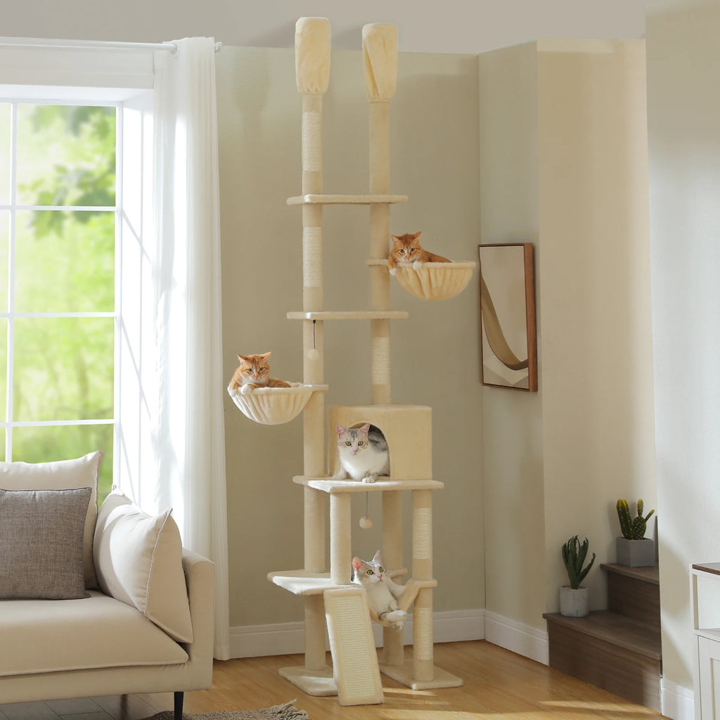 Arbre à chat sol au plafond vert 285 cm — poteau en sisal naturel