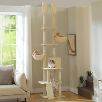 Arbre à chat sol au plafond vert 285 cm — poteau en sisal naturel