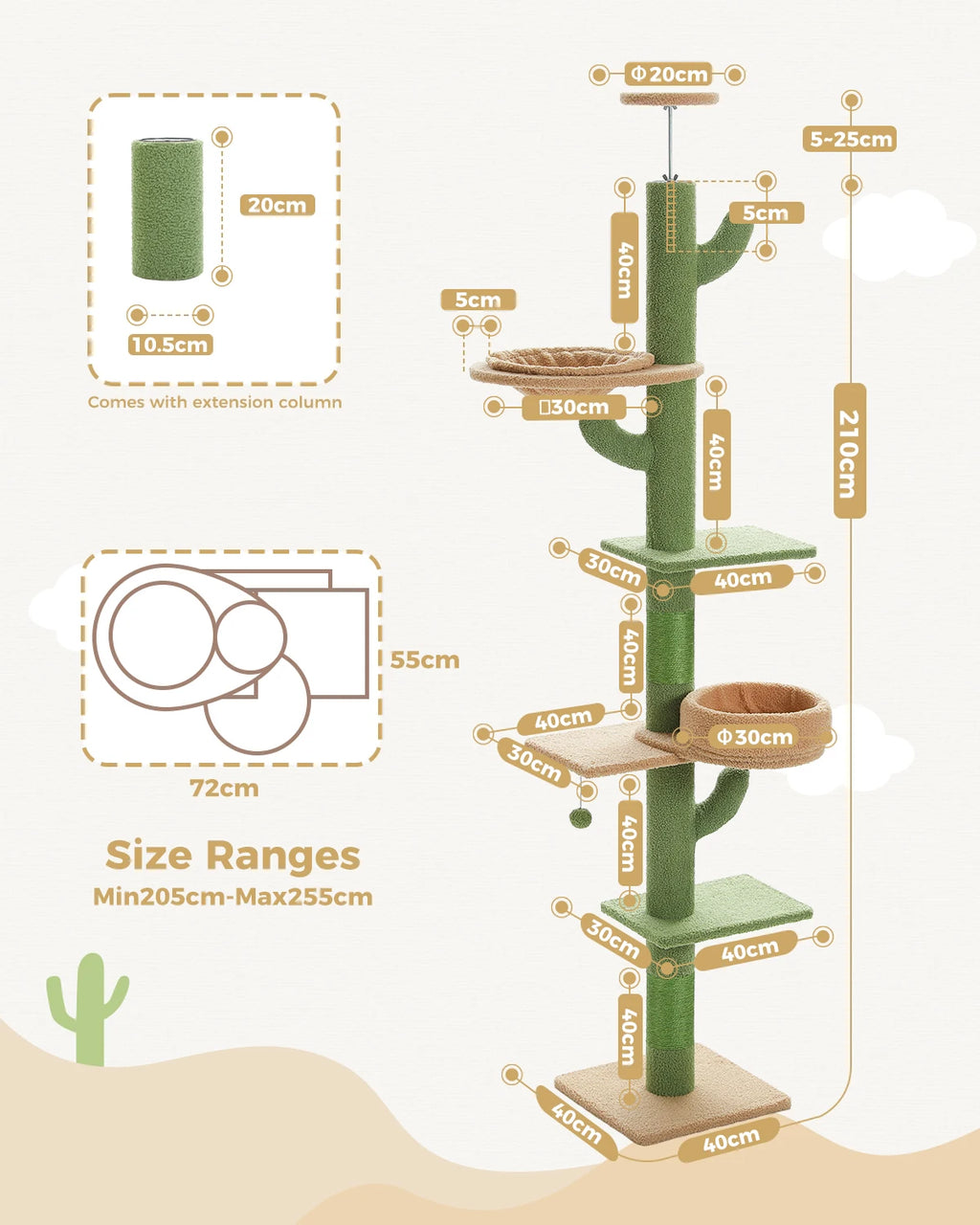 Arbre à chat cactus sol au plafond — en situation dans un salon