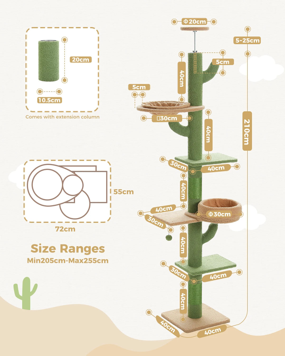 Arbre à chat cactus sol au plafond — en situation dans un salon