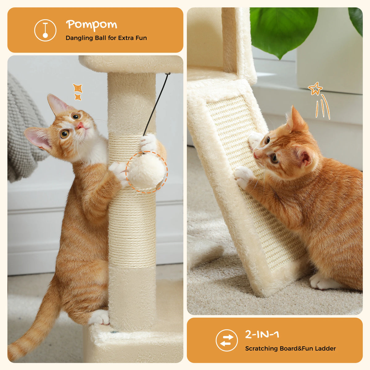 Petit arbre à chat beige — vu de trois quarts