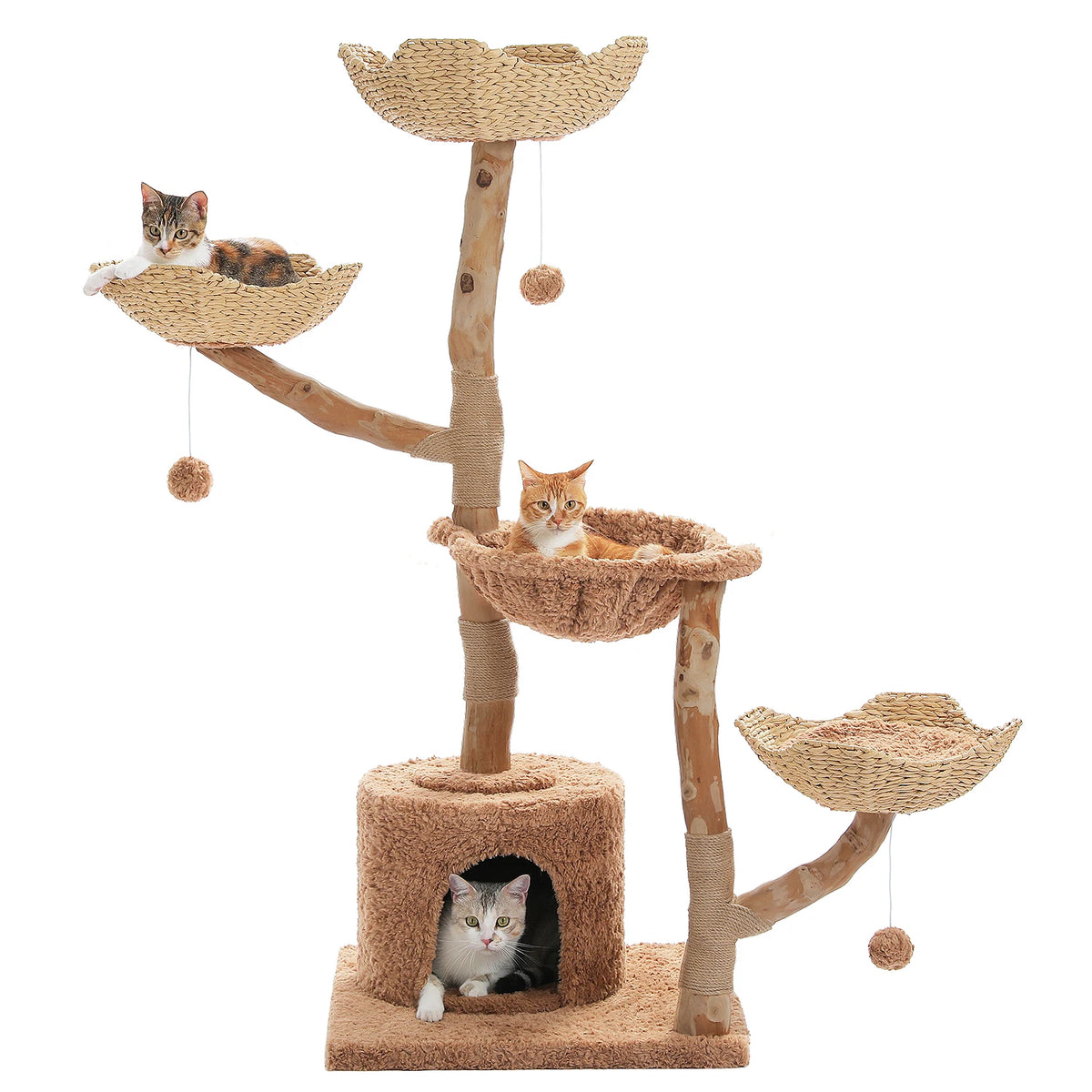 Arbre à chat bois et rotin brun — vue d'ensemble