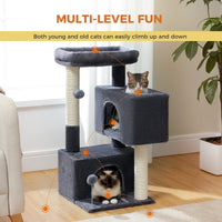 Petit arbre à chat gris 2 niches — détail du couchage haut