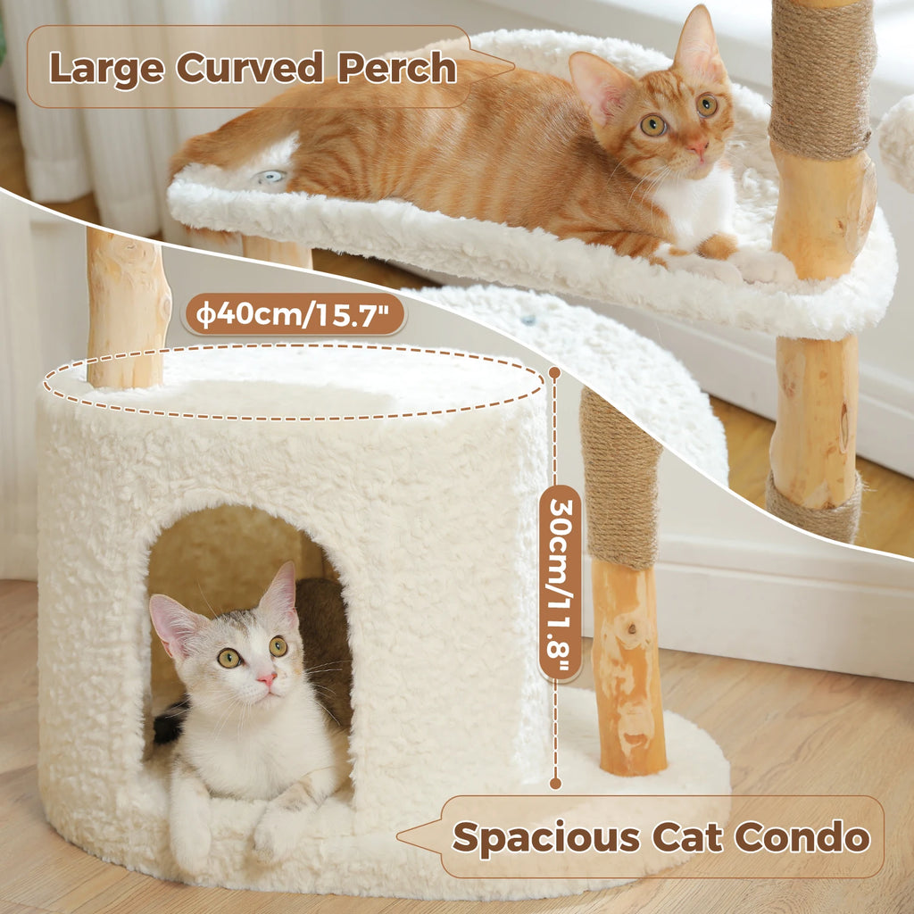 Arbre à chat perchoir fleur bois — détail du couchage haut