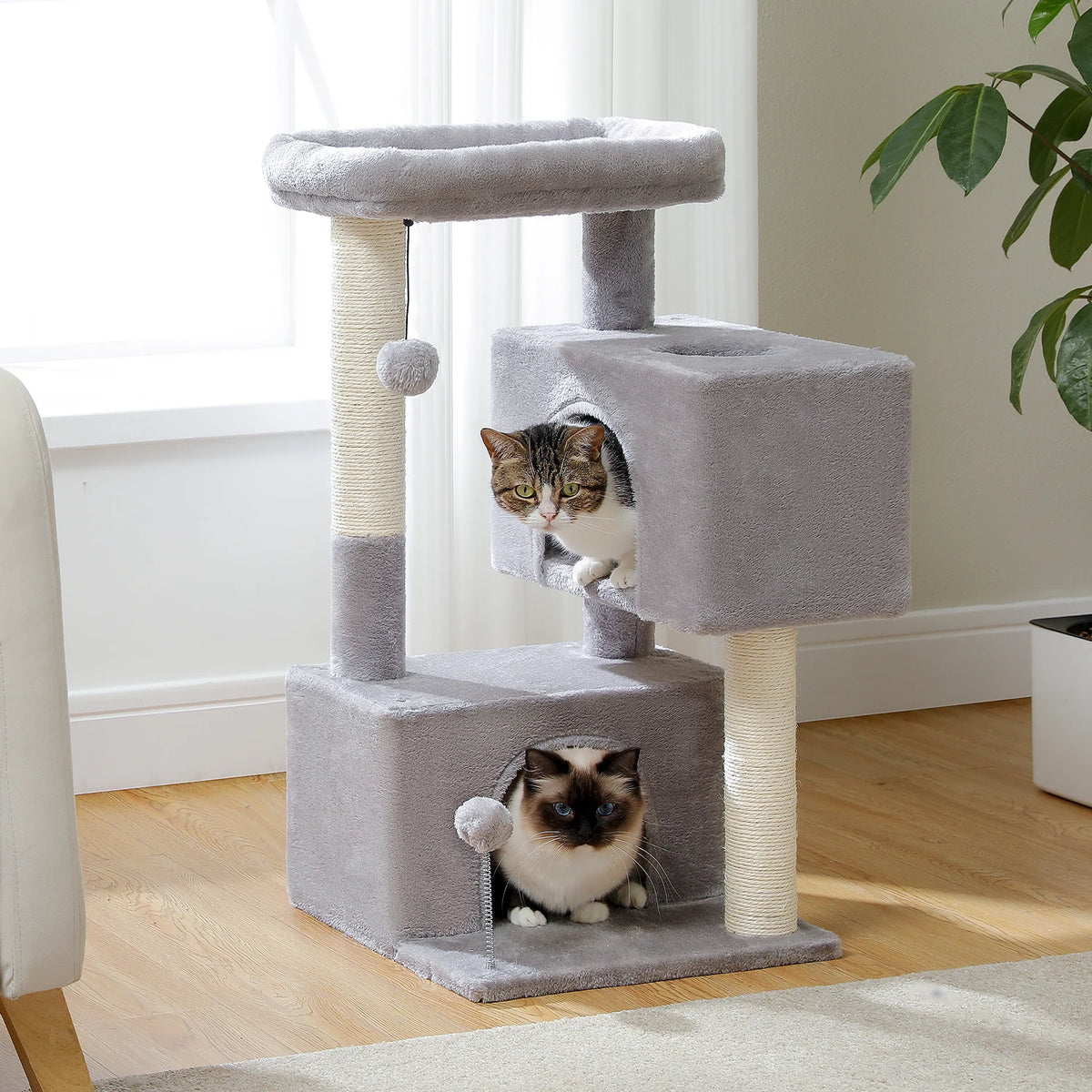 Petit arbre à chat beige 2 niches — détail de la niche
