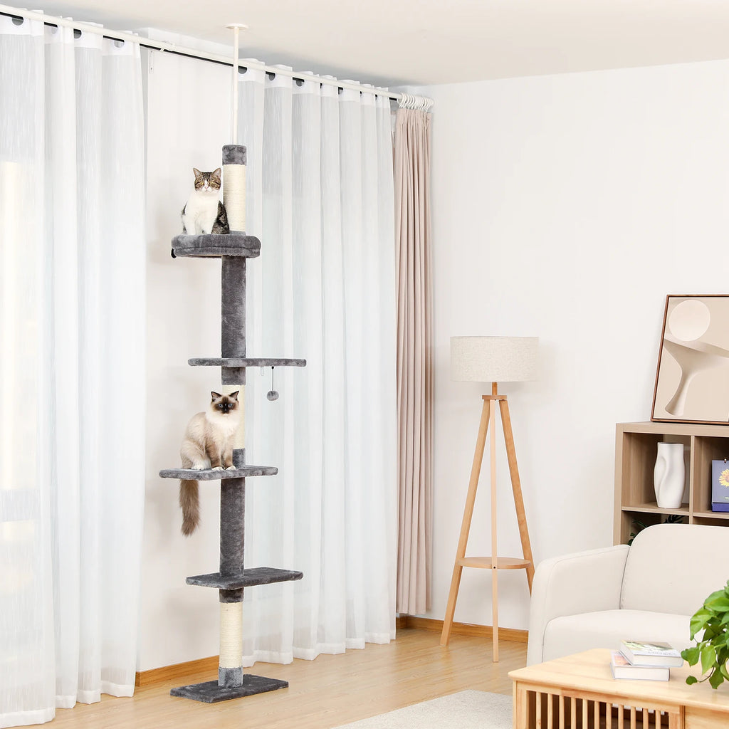 Arbre à chat sol au plafond gris 274 cm — en situation dans un salon