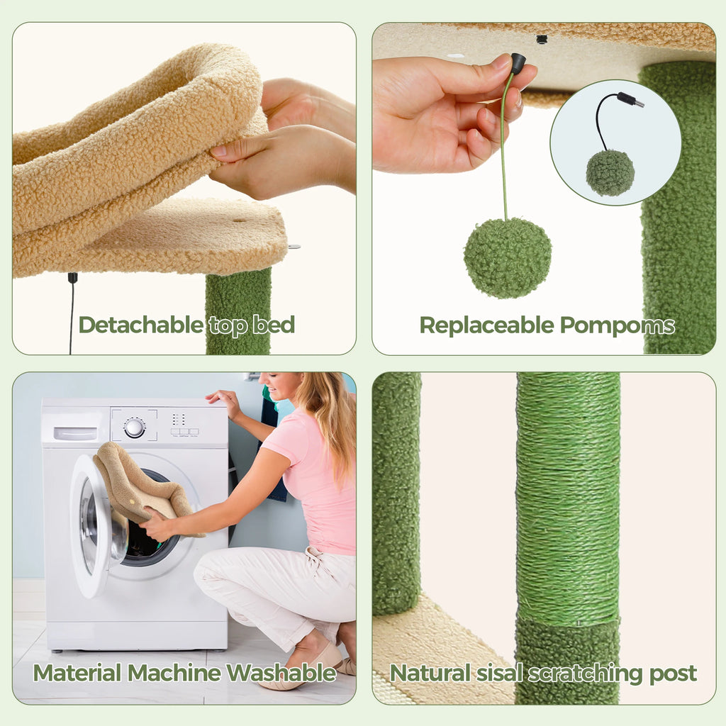 Arbre à chat cactus vert vert et beige détail de la niche