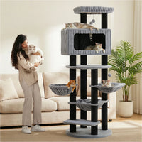 Arbre à chat gris géant 188 cm — détail du couchage haut