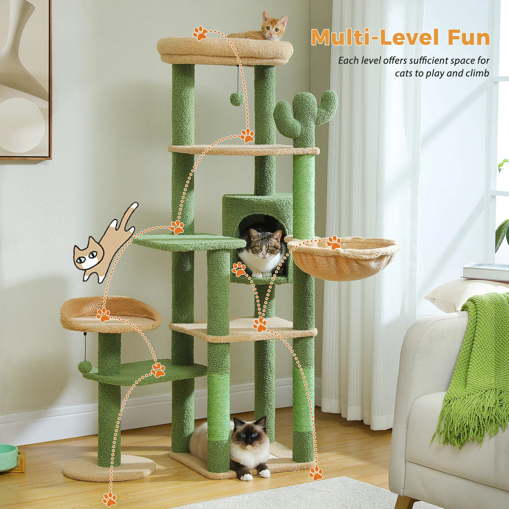 Arbre à chat beige 150 cm — vu de trois quarts