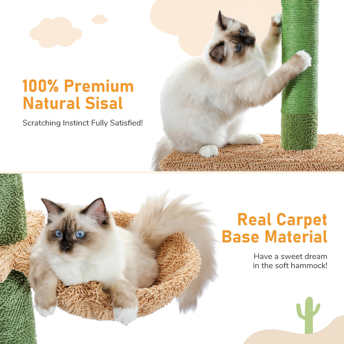 Arbre à chat cactus sol au plafond 275 cm — détail de la niche