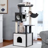 Arbre à chat bois noir et blanc — détail du hamac