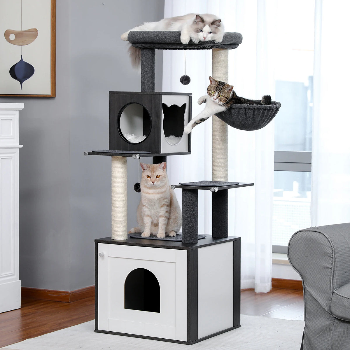 Arbre à chat en bois 144 cm — détail du hamac