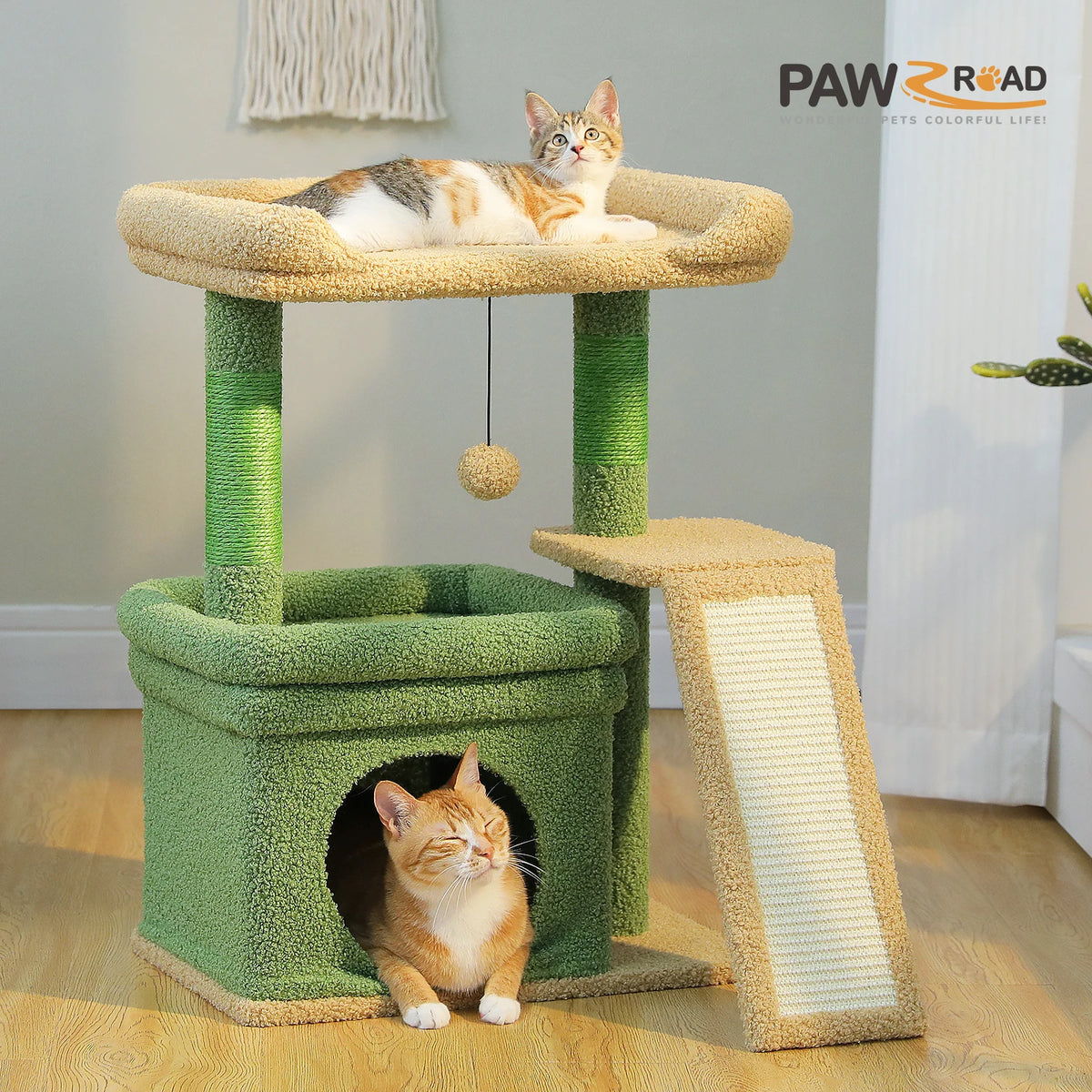 Petit arbre à chat gris 68 cm — vu de trois quarts