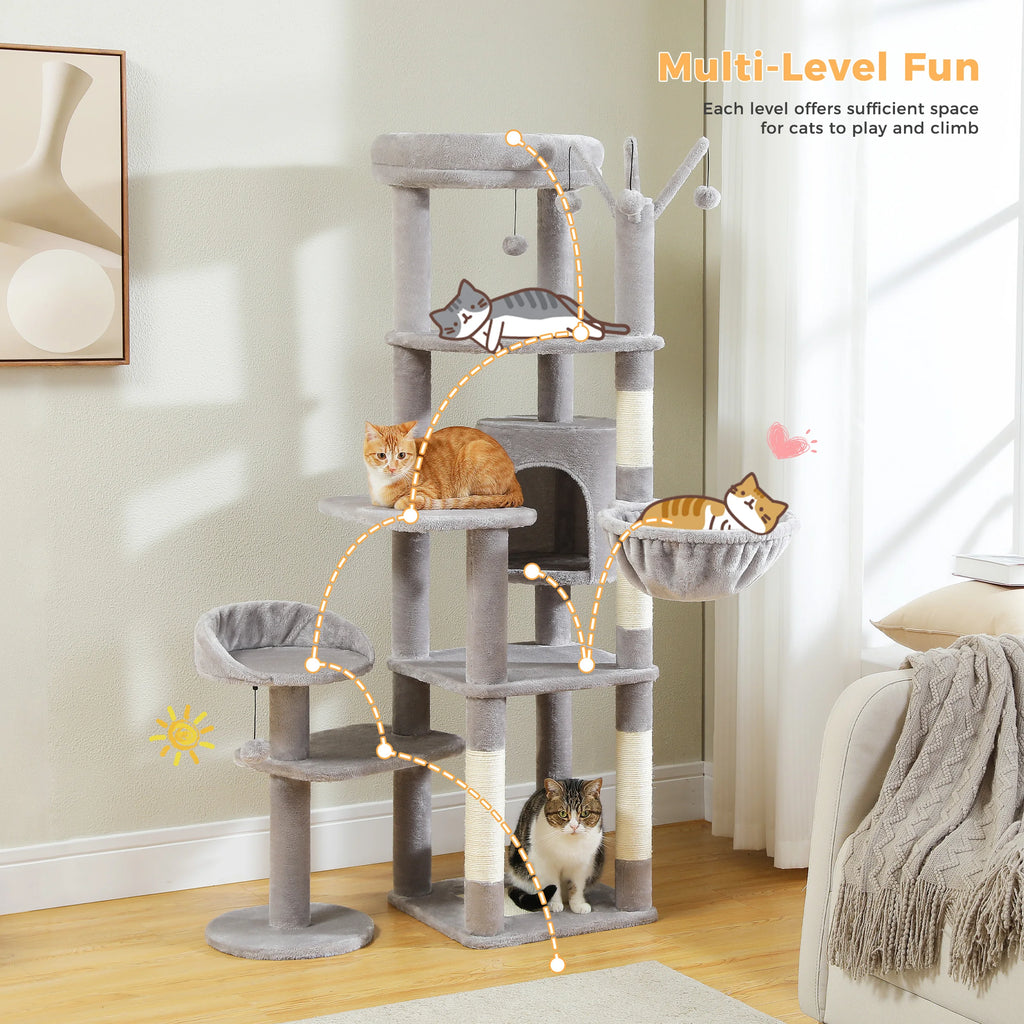 Arbre à chat beige 150 cm — détail du couchage haut