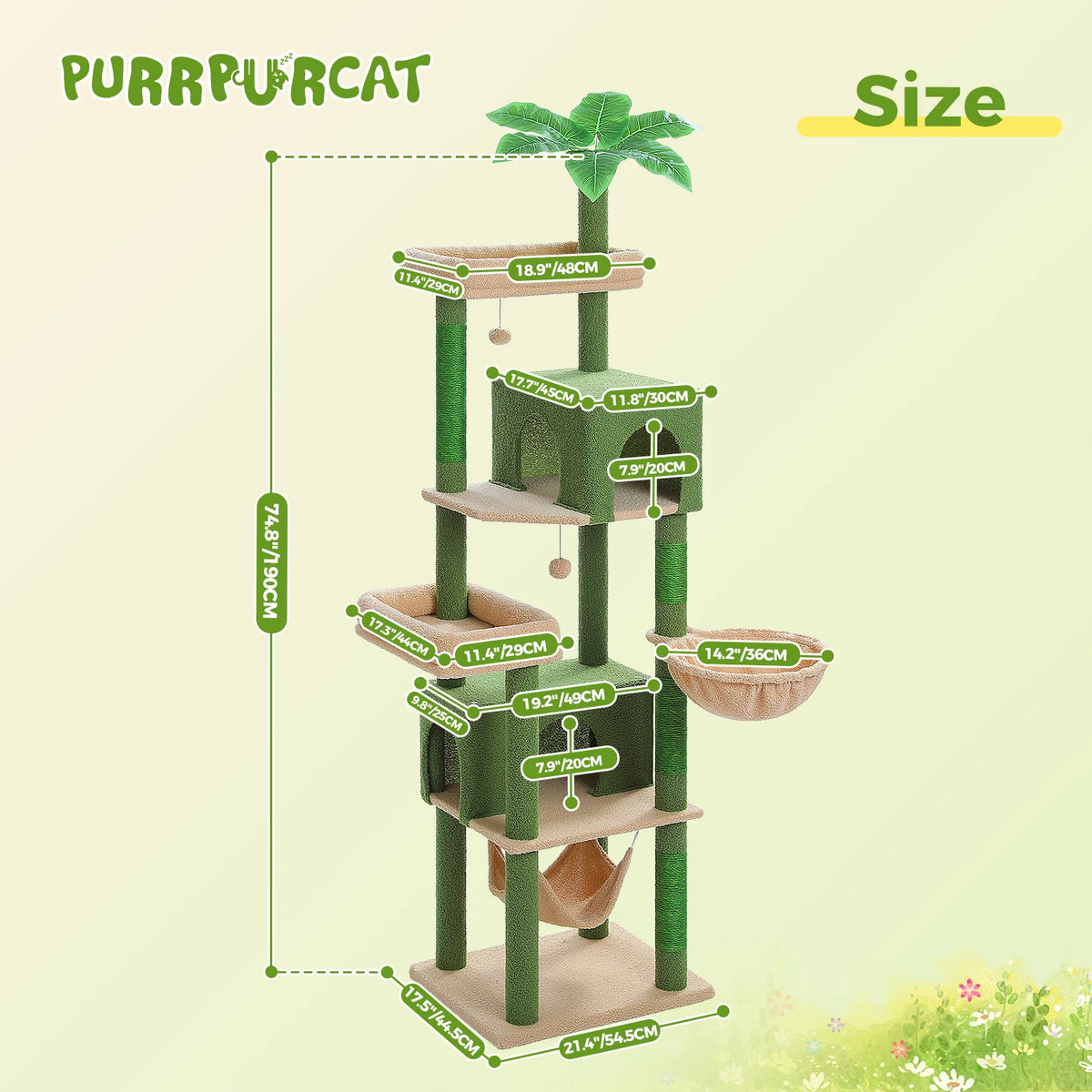 Arbre à chat vert XXL — détail du hamac
