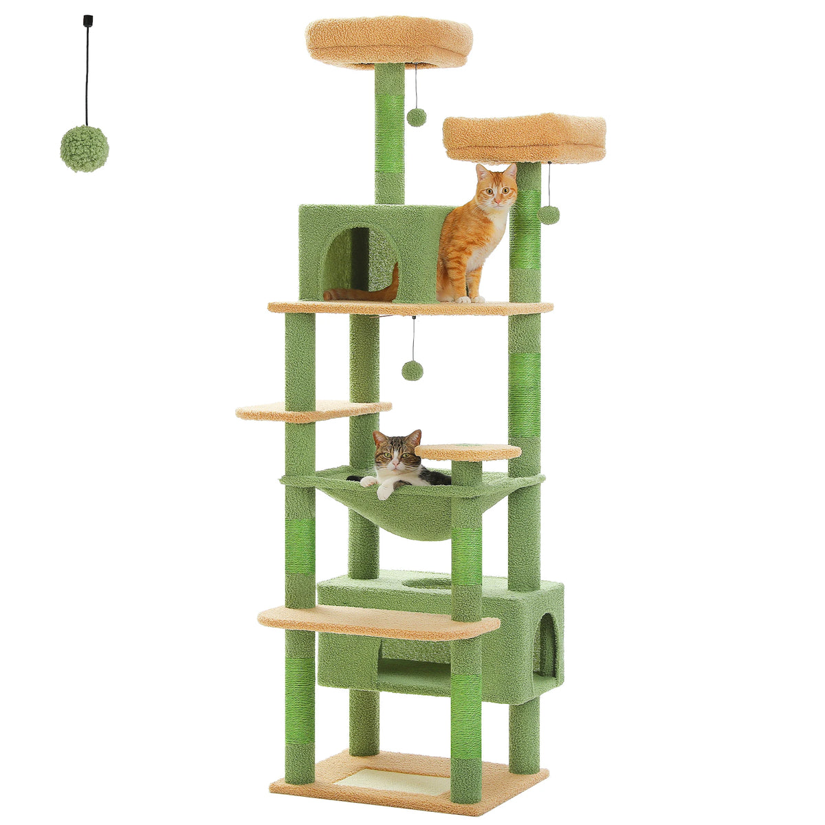 Arbre à chat vert 184 cm — vu de trois quarts