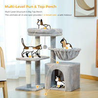 Petit arbre à chat gris 73 cm — détail du couchage haut