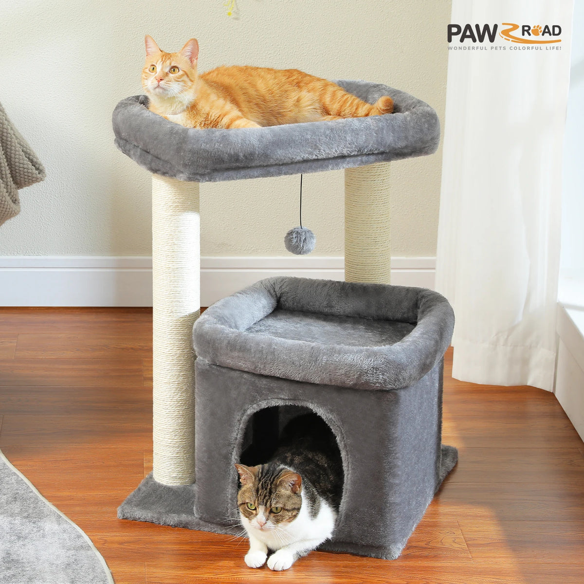 Arbre à chat senior gris — détail du couchage haut