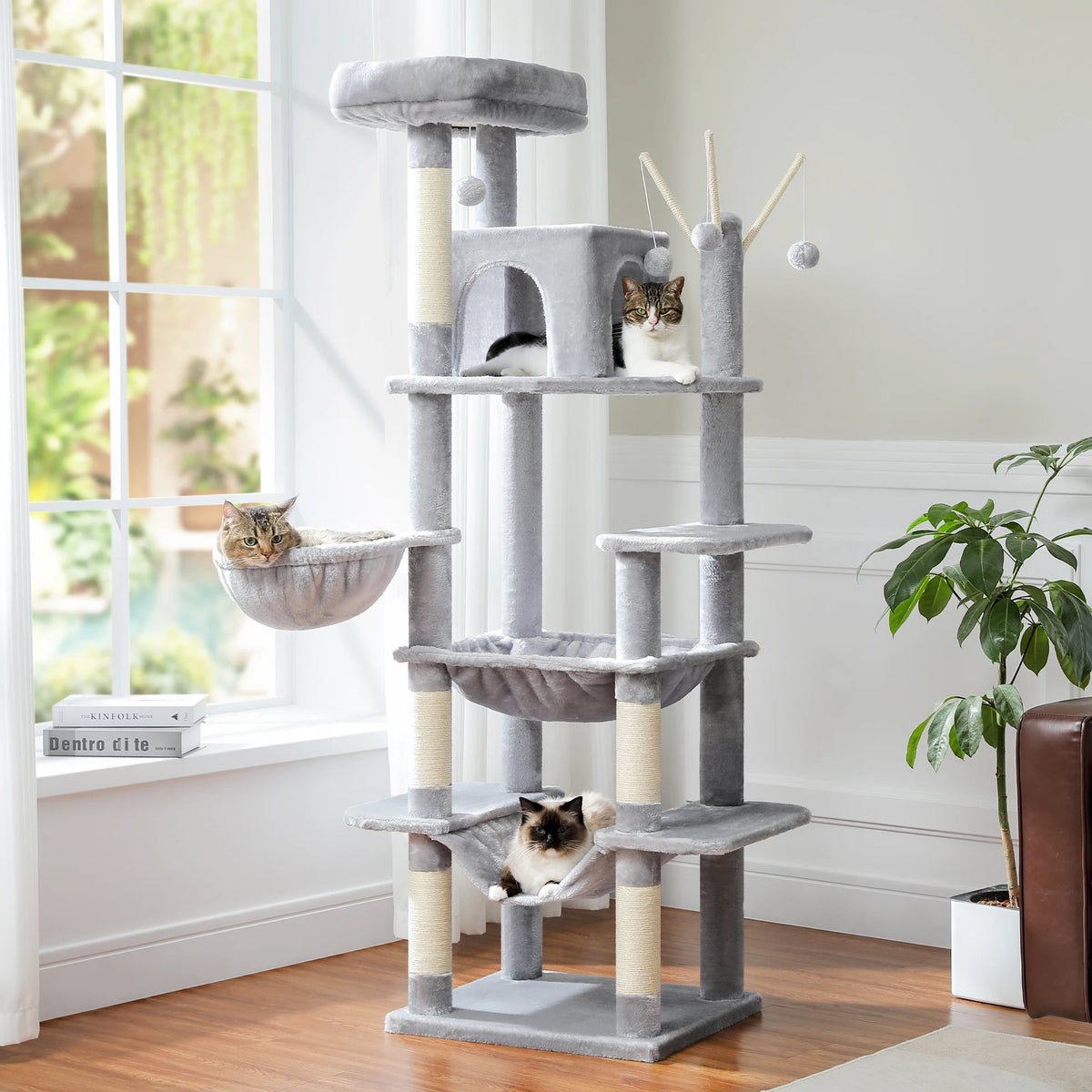 Arbre à chat gris 2 perchoirs — détail du hamac