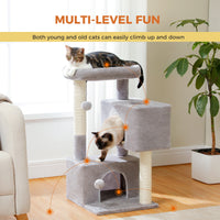 Petit arbre à chat beige 2 niches — poteau en sisal naturel