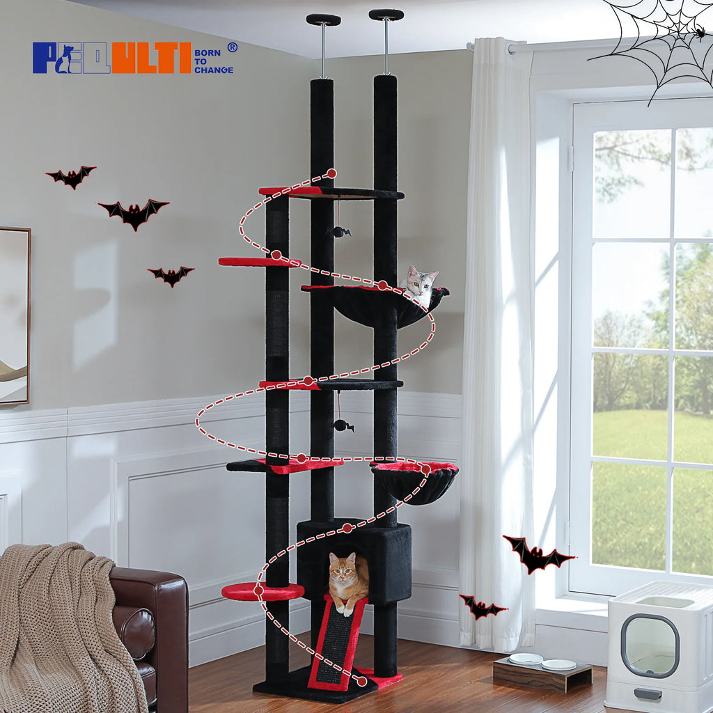 Arbre à chat sol au plafond beige — détail du hamac