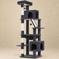 Arbre à chat Slate anthracite de 180 cm avec deux niches et hamac sur fond beige