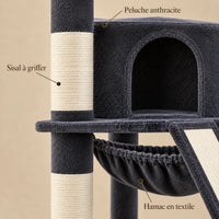 Détails de la peluche anthracite, du sisal et du hamac de l’arbre à chat Slate