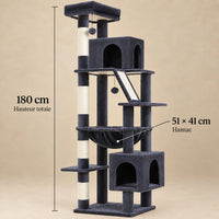 Dimensions de l’arbre à chat Slate anthracite : hauteur de 180 cm et hamac de 51 × 41 cm