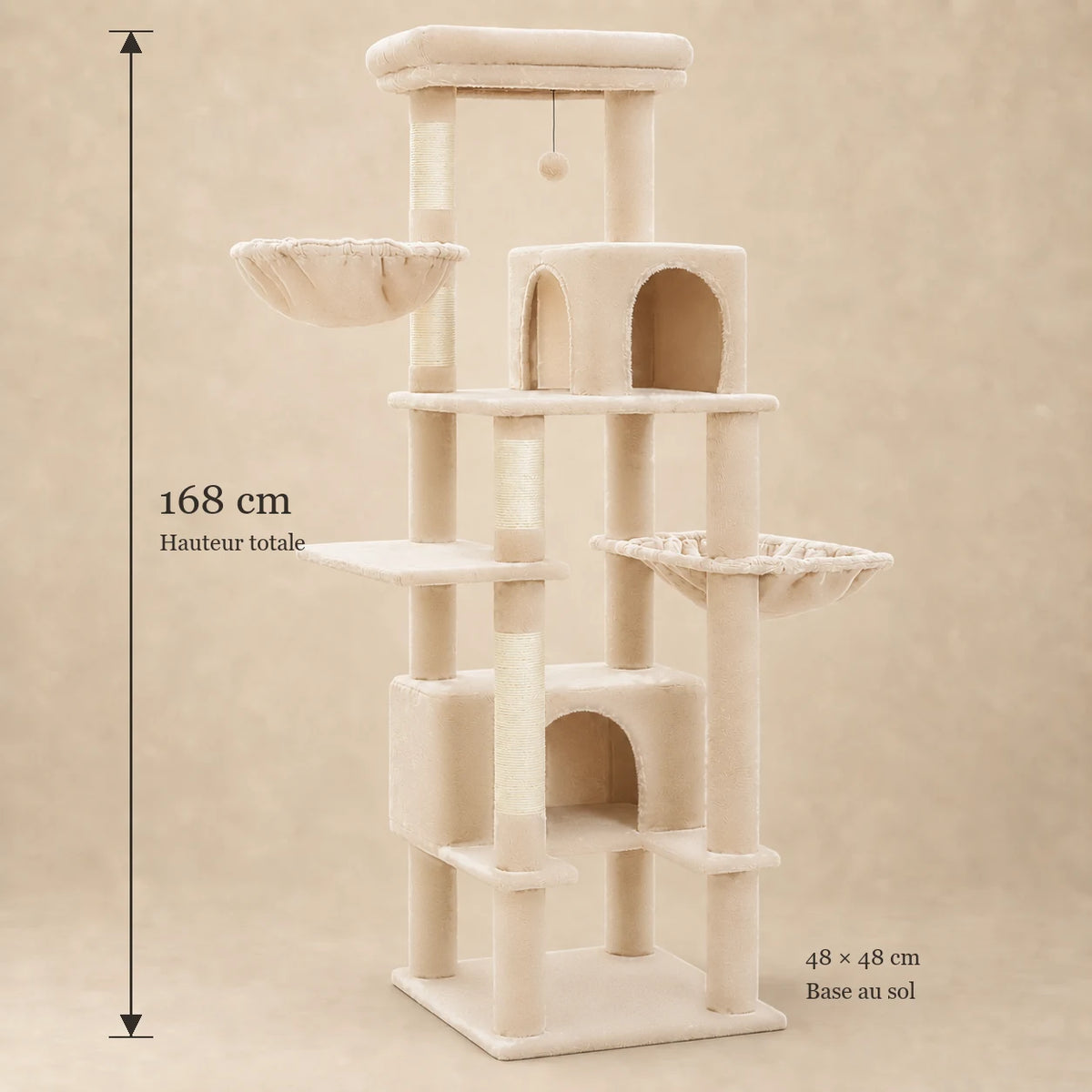 Dimensions de l'arbre à chat Wheaton : hauteur 168 cm et base de 48 × 48 cm