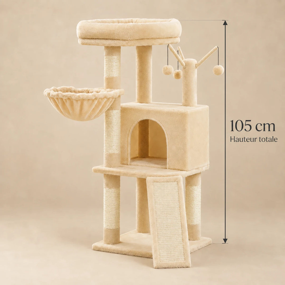 Dimensions de l’arbre à chat Oat beige : hauteur totale de 105 cm