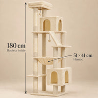 Dimensions de l’arbre à chat Barley beige : hauteur de 180 cm et hamac de 51 × 41 cm