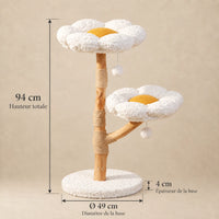 Dimensions de l’arbre à chat Willow : hauteur 94 cm, base de 49 cm de diamètre et de 4 cm d’épaisseur