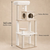 Dimensions de l’arbre à chat Aspen bois et crème : hauteur totale de 143 cm