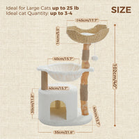Dimensions de l'arbre à chat en bois et rotin : hauteur totale 102 cm
