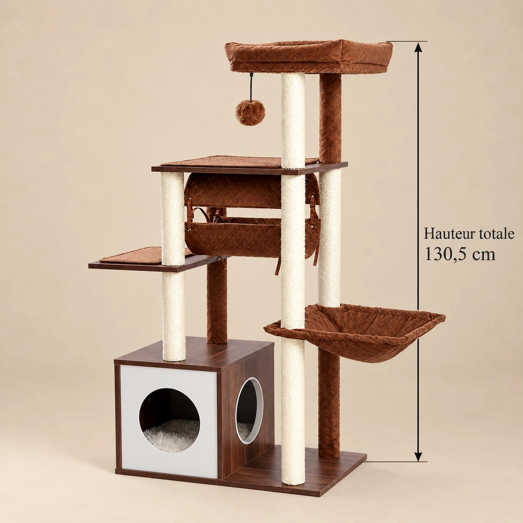 Dimensions de l'arbre à chat Maple brun : hauteur totale de 130,5 cm