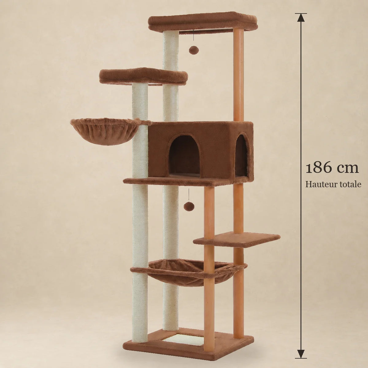 Dimensions de l’arbre à chat Walnut brun XXL : hauteur totale de 186 cm