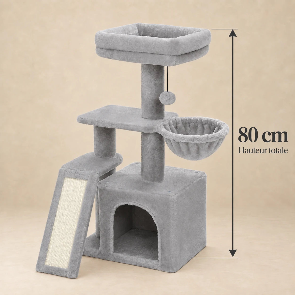 Arbre à chat Quartz gris : hauteur totale de 80 cm