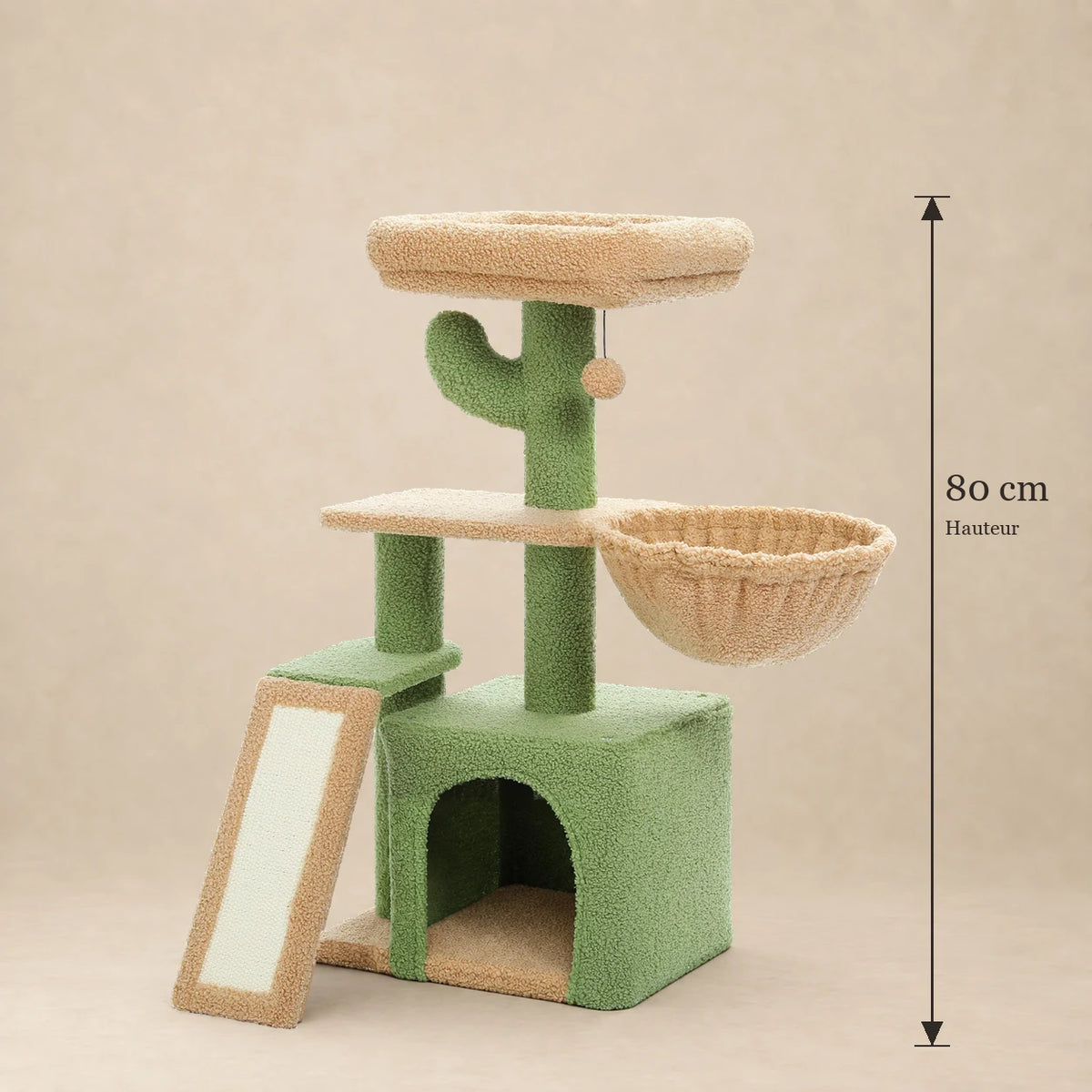 Dimensions de l’arbre à chat cactus Fennel vert et beige : hauteur totale de 80 cm
