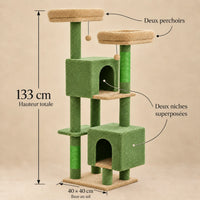 Dimensions de l’arbre à chat Juniper vert : hauteur totale de 133 cm et base de 40 × 40 cm