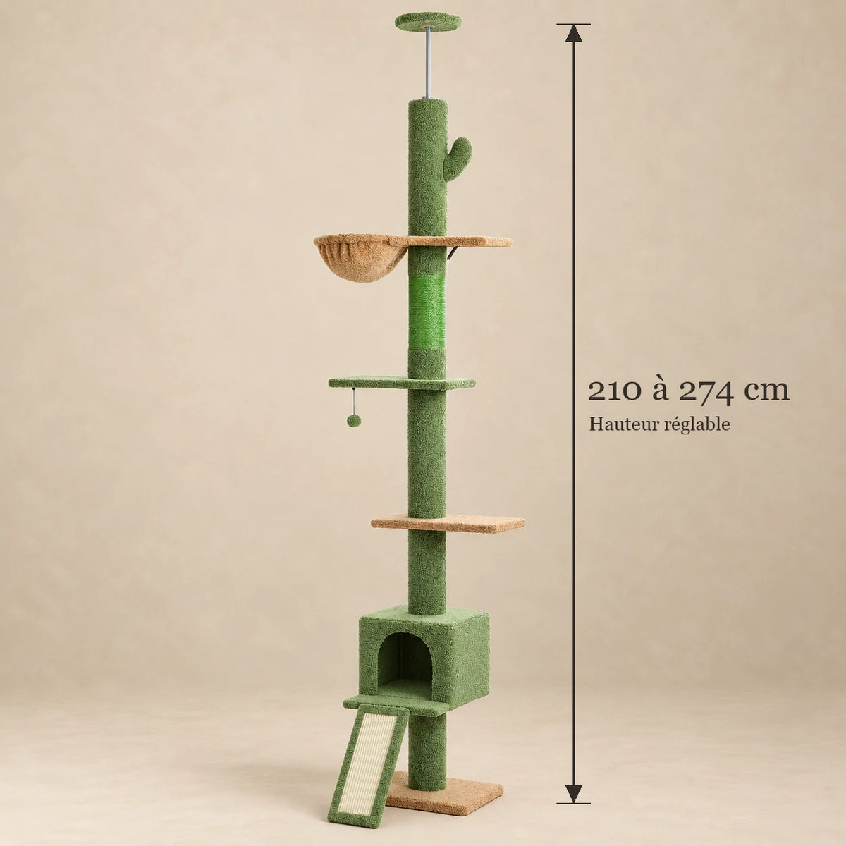Dimensions de l’arbre à chat cactus Laurel : hauteur réglable de 210 à 274 cm